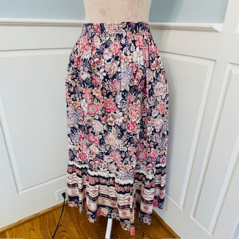 Vintage Prairie 1970's Cottagecore Floral Full Midi Skirt Medium - Picture 5 of 11